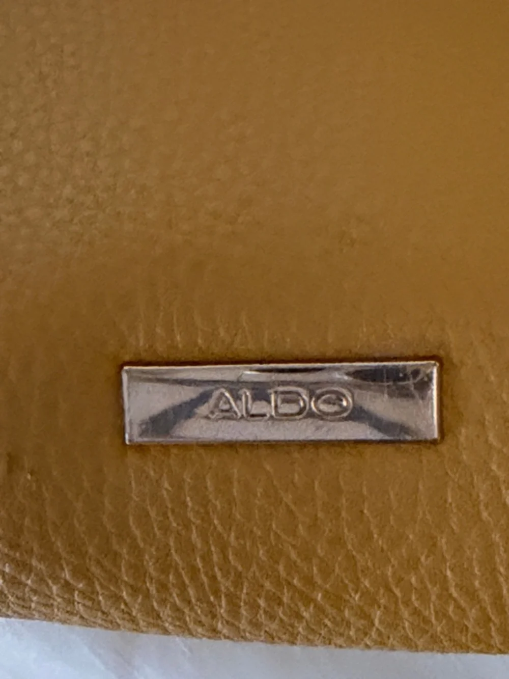 Aldo Yellow Pebbled Leather Top-Handle Satchel with Navy Scarf